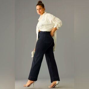 ‎ANTHROPOLOGIE‎ Pilcro The Skipper High-Rise Crop Wide-Leg Jeans, Black Denim 28